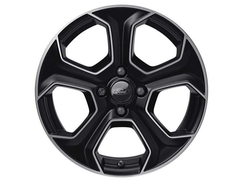 Ford, SET OF 4 FIESTA ALLOY WHEEL 17" 5-SPOKE DESIGN, MATT BLACK MACHINED ST 200 11/2012 - 06/2017