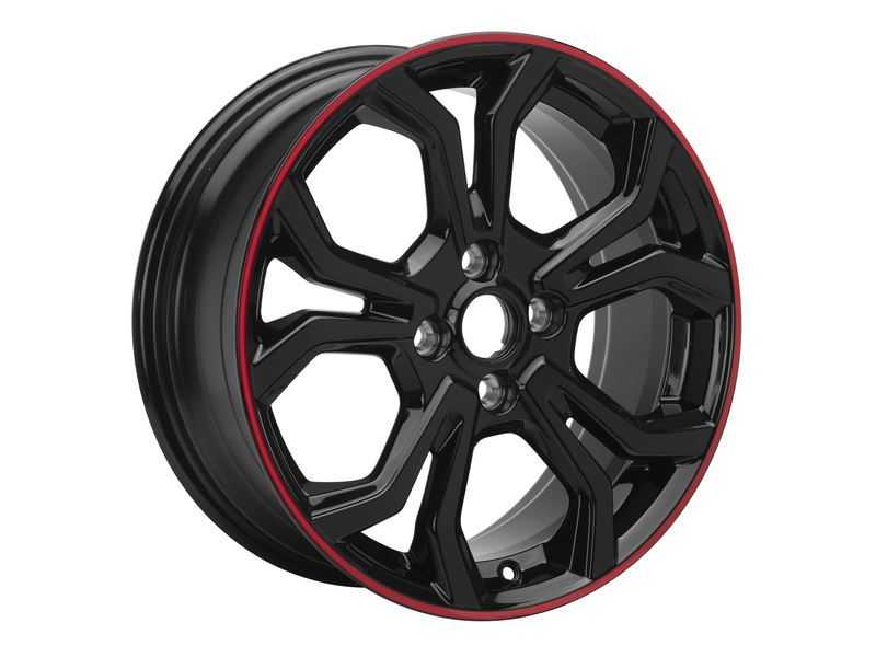 Ford, SET OF 4 FIESTA - FIESTA VAN ALLOY WHEEL 17" 5 X 2-SPOKE Y DESIGN, BLACK WITH RED ACCENT RING, 2017 - 2021