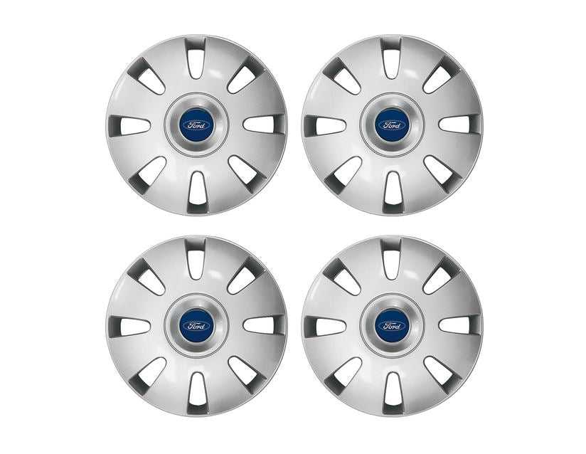 Ford, SET OF 4 SILVER WHEEL COVER TRIMS. FITS 16" STEEL WHEELS